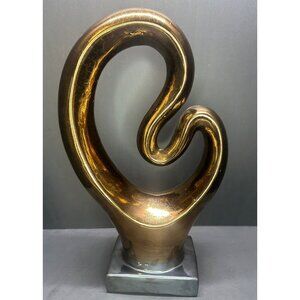 Vtg Three Hands Abstract Sculpture Table Display Gold Ceramic Home Decor 16.5"